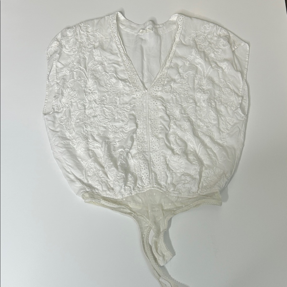 Free People White Blouse with Embroidery